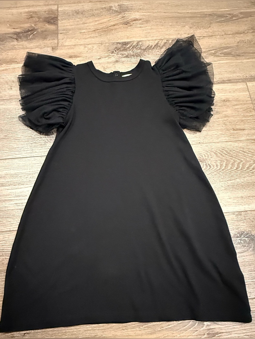 The Tiny Universe Classic Black Kids Dress with Wing Tulle Sleeves